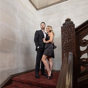 LULU’S Soiree Hour Black Satin Strapless Bow Mini Dress